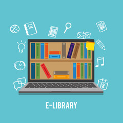 Online education concept flat icons set e-library knowledge