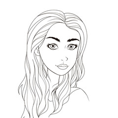 Pattern for coloring book. Beautiful girl.