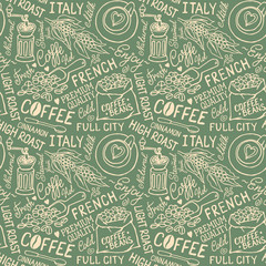Obraz premium Hand-drown seamless vector coffee pattern.