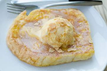 classic french toast with ice cream for breakfast