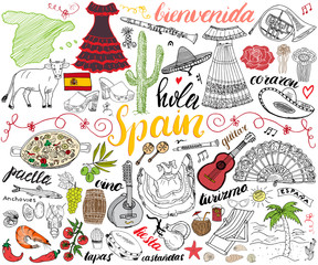 Spain hand drawn sketch set vector illustration