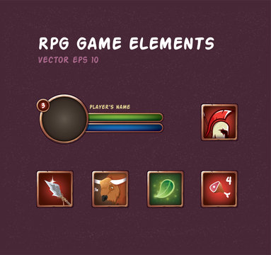Set of blank frame for rpg game. Action bar with abilities. Game interface elements.