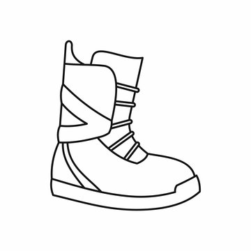 Boot for snowboarding icon in outline style isolated on white background. Shoes symbol vector illustration