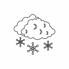 Clouds and snow icon in outline style isolated on white background. Weather symbol vector illustration