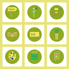 Collection of back to school items in flat style education supplies