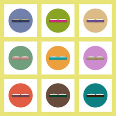 flat icons set of back to school concept on colorful circles Open book