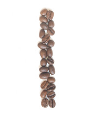  Letter I made of coffee beans under a daylight isolated on white background