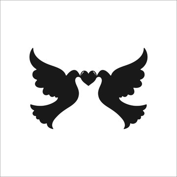Two dove love heart sign simple icon on background