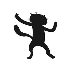 Black dancing cat sign simple icon on background