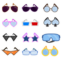 Glasses icons set. Sunglasses and medical glasses. glasses of different shapes on white background