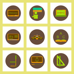 Collection of back to school items in flat style school stuff