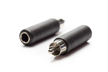 RCA Plugs Adapter to Mono Plug on White background