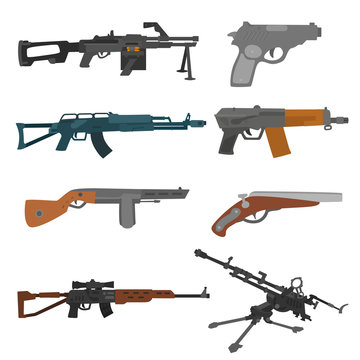 firearms set. collection of weapons on a white background