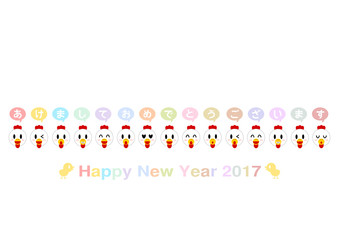 2017年酉年の年賀状イラスト: 鶏の表情アイコン