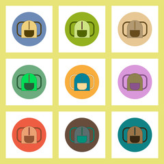 flat icons set of back to school concept on colorful circles school bag