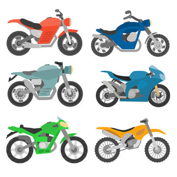 Motorcycle set. collection of different motorcycles in a flat style