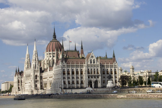Parliament building in Budapest, Hungary on a sunny day
