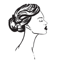 hand drawn Profile of young woman.