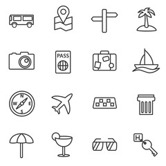Travel linear icons set