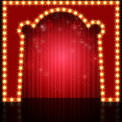 Empty retro stage with red curtain