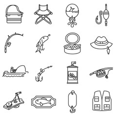 fishing icons set thin line design