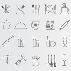 Cooking icon set. Vector outline illustration. Food and drink design elements.