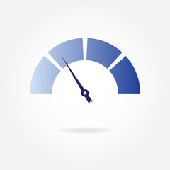 Speedometer icon or sign with arrow. Blue Infographic gauge element. Vector illustration of Car instruments.