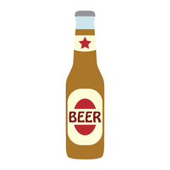 Bottle of beer with label isolated on white background. Colorful vector icon or sign. Symbol or design element for restaurant, beer pub or cafe. 
