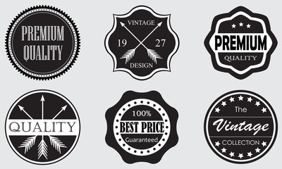 Vintage set of Premium Quality and Best Price labels and badges isolated on white background. Retro style design. Vector illustration.