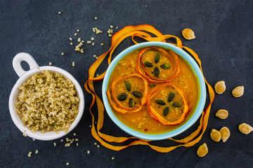 Pumpkin soup with quinoa grains