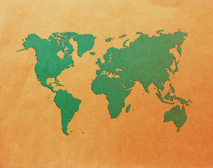 world map recycled paper on vintage tone background