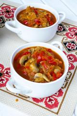 letcho with paprika, zucchini and champignon mushroom