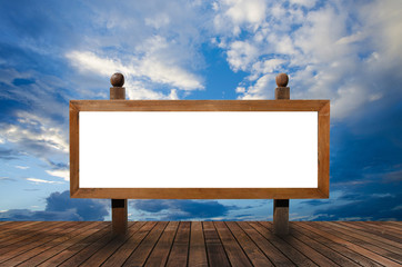 Blank wooden sign on a wooden floor with Natural backdrop