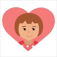 Vector drawing of icon little girl in the heart