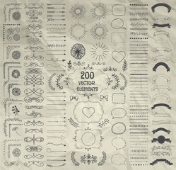 Big Set of Vector Decorative Hand Drawn Design Elements