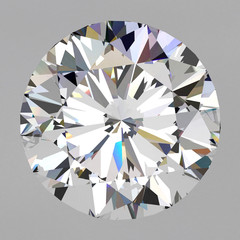 Realistic diamond in top view with caustic on white background, 3d illustration.