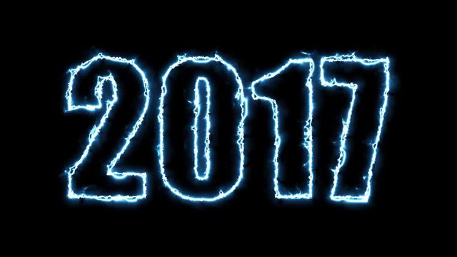 2017 - happy new hot year. Blue plasma text in 4k ultra hd