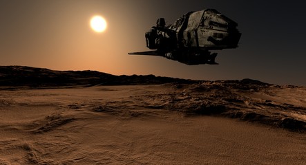 Science Fiction Space Exploration Landscape 3D Rendering © studio1media