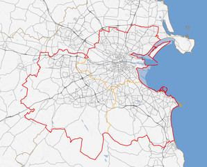 Map of Dublin city. Ireland roads