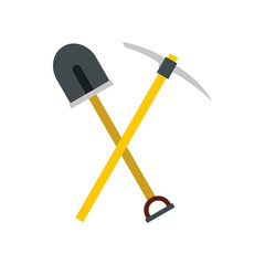 Shovel and pickaxe icon in flat style isolated on white background. Tool symbol