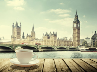 Fototapety  Big Ben i filiżanka kawy, Londyn, Wielka Brytania