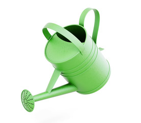 Green watering can isolated on white background. 3d render image