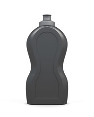 Empty black bottle of detergent isolated on a white background.