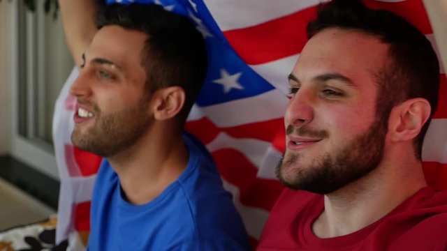 American Friends Celebrating with USA Flag - in Slow Motion