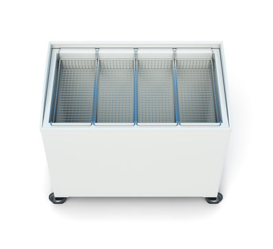 Chest freezer isolated on white background. 3d rendering