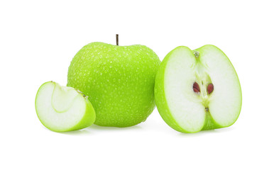Drop of water green apple on white background