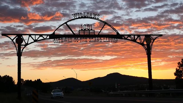 Town entrance to Williams, AZ along historic Route 66