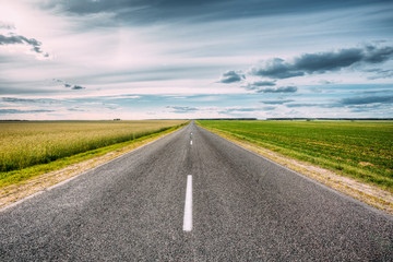 Asphalt Freeway, Motorway, Highway Country Road In Countryside