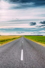 Asphalt Freeway, Motorway, Highway Country Road In Countryside