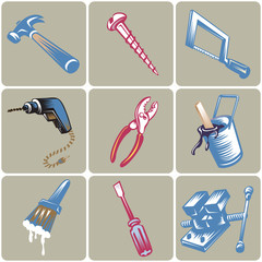 Hand drawn tool icons set